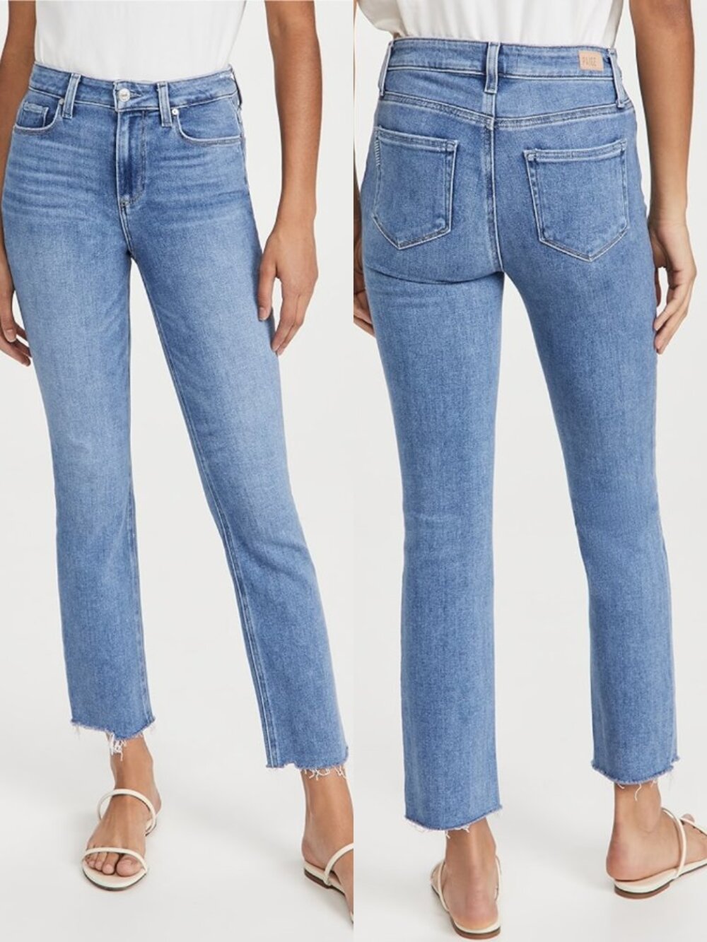 PAIGE DENIM Cindy Straight Leg Jeans With Raw Hem Midrise Womens 30 Classic